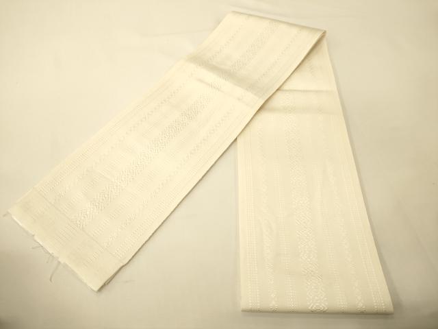 平和屋着物●本場筑前博多織　半幅帯　井上絹織謹製　一重帯　献上柄　博多金ラベル　象牙色　証紙付き　正絹　逸品　CABI5177ak