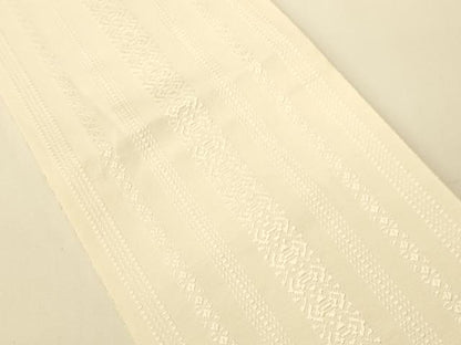 平和屋着物●本場筑前博多織　半幅帯　井上絹織謹製　一重帯　献上柄　博多金ラベル　象牙色　証紙付き　正絹　逸品　CABI5177ak