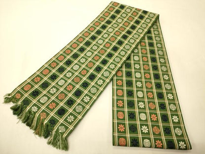 平和屋着物●本場筑前博多織　半幅帯　いちご錦　市松花丸文　正絹　逸品　CABI5180ak