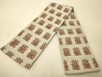 平和屋着物●本場筑前博多織　半幅帯　脇山忠道作　花兎/うさぎ　証紙付き　正絹　逸品　CABI5187ak