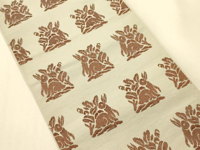 平和屋着物●本場筑前博多織　半幅帯　脇山忠道作　花兎/うさぎ　証紙付き　正絹　逸品　CABI5187ak