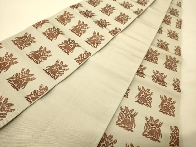 平和屋着物●本場筑前博多織　半幅帯　脇山忠道作　花兎/うさぎ　証紙付き　正絹　逸品　CABI5187ak