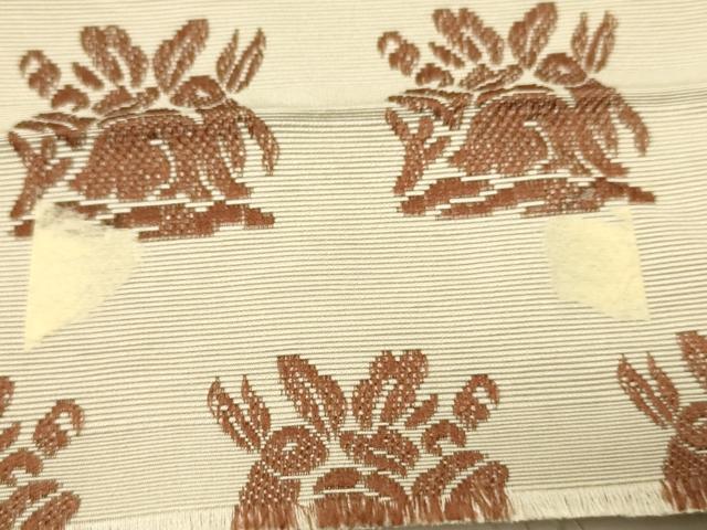 平和屋着物●本場筑前博多織　半幅帯　脇山忠道作　花兎/うさぎ　証紙付き　正絹　逸品　CABI5187ak