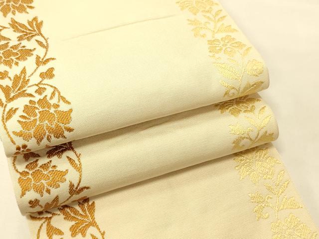 平和屋着物●本場筑前博多織　両面　半幅帯　草花間道　正絹　逸品　CABI5188ak