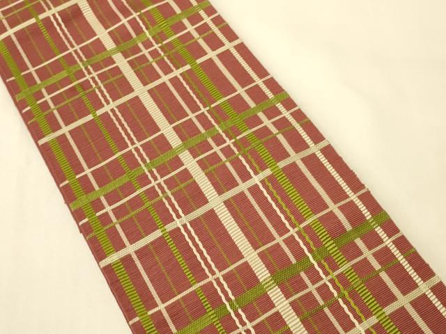 平和屋着物●本場筑前博多織　半幅帯　変わり格子柄　正絹　逸品　CABI5190ak