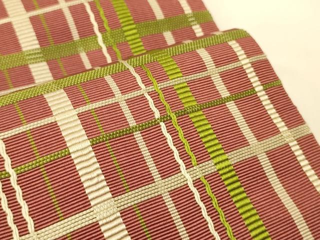 平和屋着物●本場筑前博多織　半幅帯　変わり格子柄　正絹　逸品　CABI5190ak