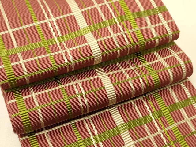 平和屋着物●本場筑前博多織　半幅帯　変わり格子柄　正絹　逸品　CABI5190ak