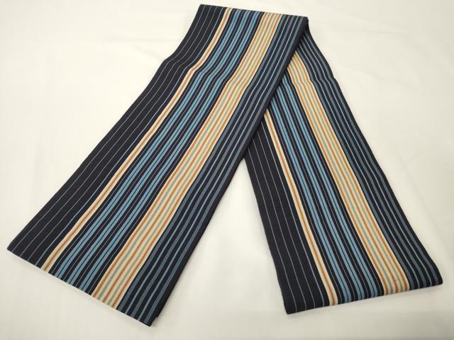 平和屋着物●本場筑前博多織　両面　半幅帯　献上柄/縞　正絹　逸品　CABI5191ak