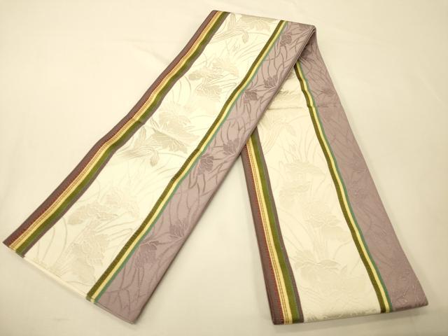 平和屋着物●本場筑前博多織　半幅帯　草花間道　証紙付き　正絹　逸品　CABI5196ak