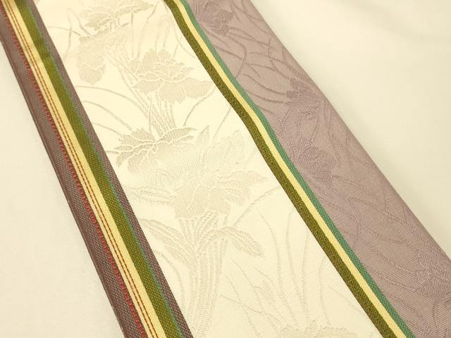 平和屋着物●本場筑前博多織　半幅帯　草花間道　証紙付き　正絹　逸品　CABI5196ak