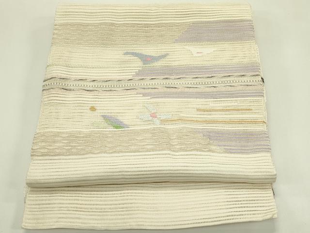 平和屋着物＊夏物　八寸名古屋帯　絽綴れ　横段花文　金銀糸　正絹　逸品　CABI5203rv