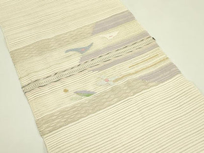 平和屋着物＊夏物　八寸名古屋帯　絽綴れ　横段花文　金銀糸　正絹　逸品　CABI5203rv