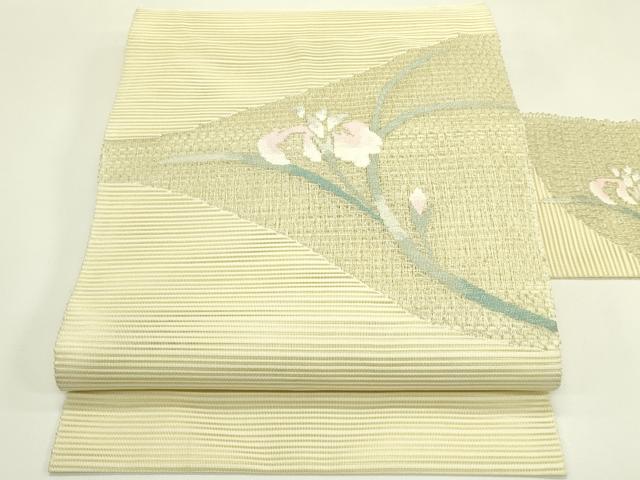 平和屋着物＊夏物　八寸名古屋帯　絽綴れ　杜若　銀糸　正絹　逸品　CABI5204rv