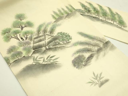 平和屋着物＊夏物　九寸名古屋帯　手描き　風景文　健勝苑扱い　正絹　逸品　CABI5211rv