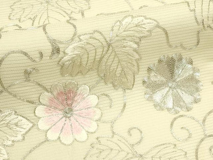平和屋着物＊夏物　九寸名古屋帯　総刺繍　駒刺繍　菊唐草文　正絹　逸品　CABI5212rv