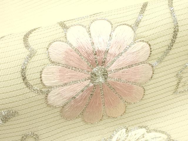 平和屋着物＊夏物　九寸名古屋帯　総刺繍　駒刺繍　菊唐草文　正絹　逸品　CABI5212rv