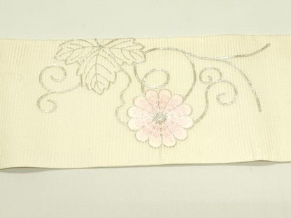 平和屋着物＊夏物　九寸名古屋帯　総刺繍　駒刺繍　菊唐草文　正絹　逸品　CABI5212rv