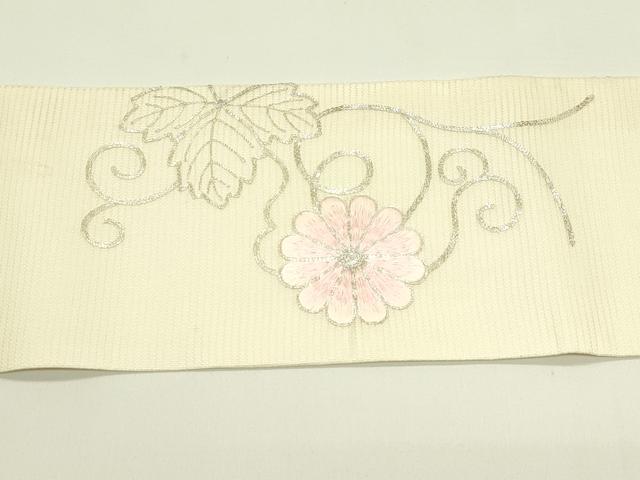 平和屋着物＊夏物　九寸名古屋帯　総刺繍　駒刺繍　菊唐草文　正絹　逸品　CABI5212rv