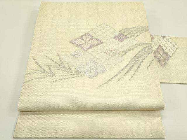 平和屋着物＊夏物　九寸名古屋帯　唐織　菱花文　銀糸　正絹　逸品　CABI5213rv