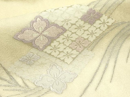 平和屋着物＊夏物　九寸名古屋帯　唐織　菱花文　銀糸　正絹　逸品　CABI5213rv
