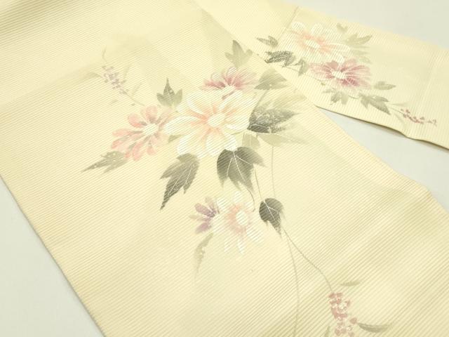 平和屋着物＊夏物　九寸名古屋帯　手描き　草花文　銀糸　正絹　逸品　CABI5214rv