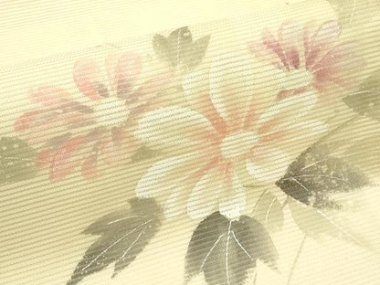 平和屋着物＊夏物　九寸名古屋帯　手描き　草花文　銀糸　正絹　逸品　CABI5214rv