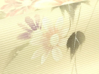 平和屋着物＊夏物　九寸名古屋帯　手描き　草花文　銀糸　正絹　逸品　CABI5214rv