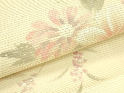 平和屋着物＊夏物　九寸名古屋帯　手描き　草花文　銀糸　正絹　逸品　CABI5214rv