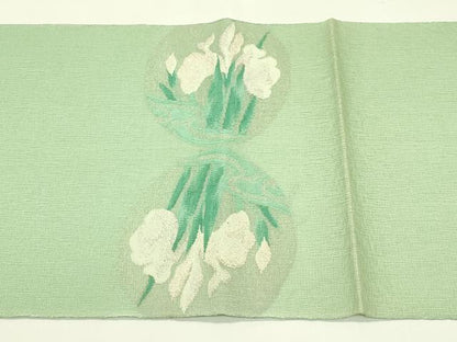 平和屋着物＊夏物　太鼓柄袋帯　すくい織　立波杜若文　銀糸　正絹　逸品　CABI5218rv