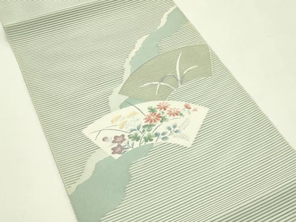 平和屋着物＊夏物　八寸名古屋帯　絽綴れ　地紙草花文　金銀糸　正絹　逸品　CABI5224rv