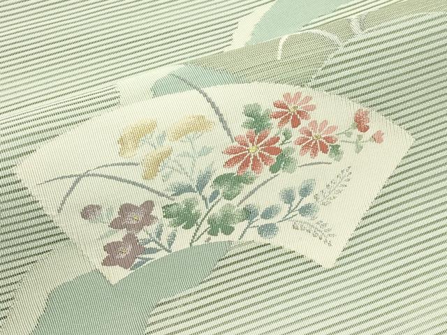 平和屋着物＊夏物　八寸名古屋帯　絽綴れ　地紙草花文　金銀糸　正絹　逸品　CABI5224rv