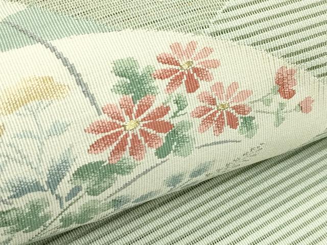 平和屋着物＊夏物　八寸名古屋帯　絽綴れ　地紙草花文　金銀糸　正絹　逸品　CABI5224rv