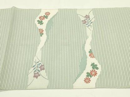 平和屋着物＊夏物　八寸名古屋帯　絽綴れ　地紙草花文　金銀糸　正絹　逸品　CABI5224rv