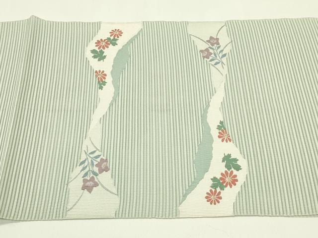 平和屋着物＊夏物　八寸名古屋帯　絽綴れ　地紙草花文　金銀糸　正絹　逸品　CABI5224rv