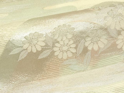 平和屋着物＊夏物　六通柄袋帯　遠山草花文　銀糸　正絹　逸品　CABI5226rv