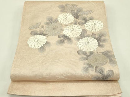 平和屋着物＊夏物　太鼓柄袋帯　刺繍　菊　銀糸　正絹　逸品　CABI5229rv