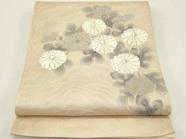 平和屋着物＊夏物　太鼓柄袋帯　刺繍　菊　銀糸　正絹　逸品　CABI5229rv