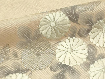 平和屋着物＊夏物　太鼓柄袋帯　刺繍　菊　銀糸　正絹　逸品　CABI5229rv