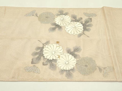 平和屋着物＊夏物　太鼓柄袋帯　刺繍　菊　銀糸　正絹　逸品　CABI5229rv