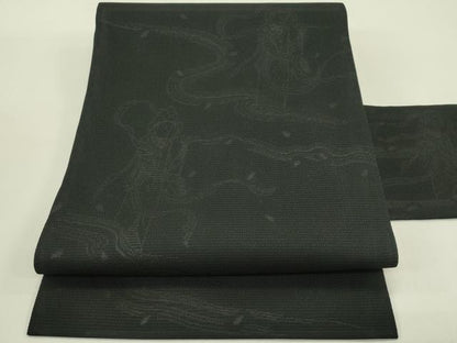 平和屋着物＊夏物　九寸名古屋帯　天女　黒地　正絹　逸品　未使用　CABI5238rv