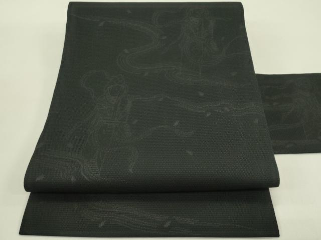 平和屋着物＊夏物　九寸名古屋帯　天女　黒地　正絹　逸品　未使用　CABI5238rv