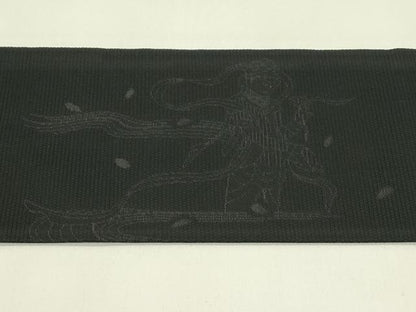 平和屋着物＊夏物　九寸名古屋帯　天女　黒地　正絹　逸品　未使用　CABI5238rv