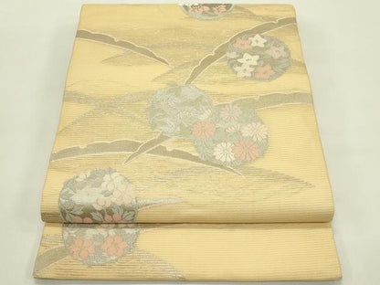 平和屋着物＊夏物　九寸開き名古屋帯　雪芝草花丸文　銀糸　正絹　逸品　未使用　CABI5240rv