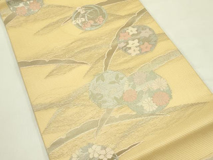 平和屋着物＊夏物　九寸開き名古屋帯　雪芝草花丸文　銀糸　正絹　逸品　未使用　CABI5240rv