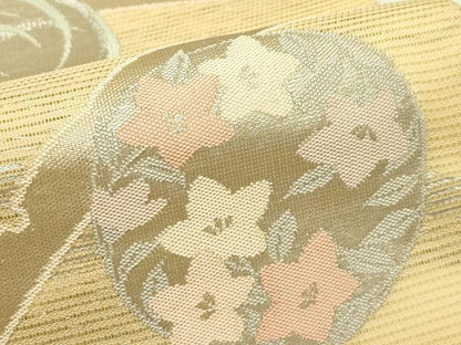 平和屋着物＊夏物　九寸開き名古屋帯　雪芝草花丸文　銀糸　正絹　逸品　未使用　CABI5240rv