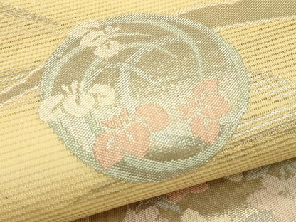 平和屋着物＊夏物　九寸開き名古屋帯　雪芝草花丸文　銀糸　正絹　逸品　未使用　CABI5240rv