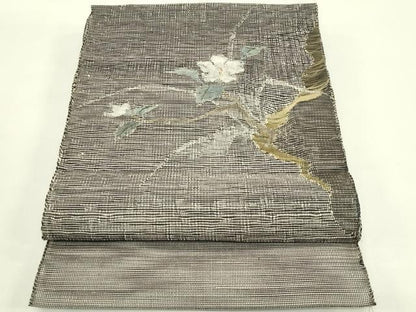 平和屋着物＊夏物　八寸名古屋帯　すくい織　枝花文　金銀糸　正絹　逸品　CABI5243rv