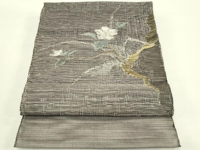 平和屋着物＊夏物　八寸名古屋帯　すくい織　枝花文　金銀糸　正絹　逸品　CABI5243rv