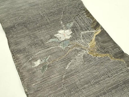 平和屋着物＊夏物　八寸名古屋帯　すくい織　枝花文　金銀糸　正絹　逸品　CABI5243rv