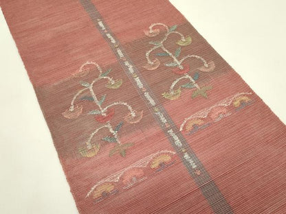 平和屋着物＊夏物　1854年創業　帯屋捨松　八寸名古屋帯　草花文　正絹　逸品　CABI5246rv
